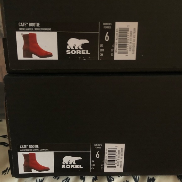 Sorel Cate Waterproof Suede Block Heel Bootie Red - Picture 4 of 13